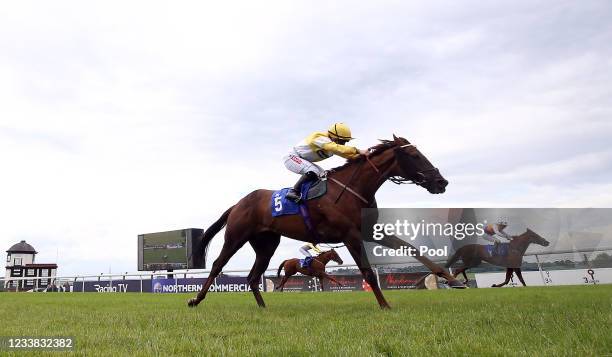 Corinthia Knight ridden by jockey Hollie Doyle on their way to winning the King Richard III Handicap at Pontefract Racecourse on July 6, 2021 in...