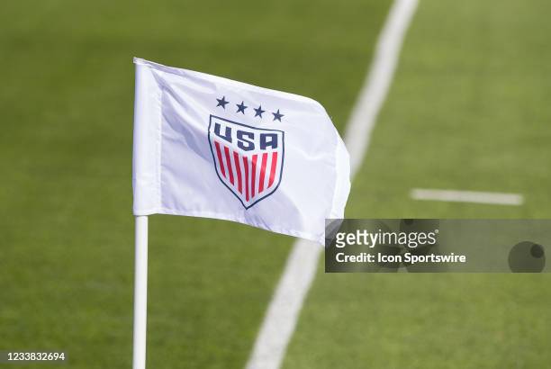 General view of the United States national team soccer logo during an international friendly match between Mexico and United States on July 5 , 2021...