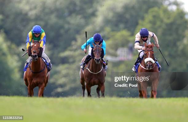 Ehrmann ridden by jockey Tom Marquand wins the Ladies Day On 4th August Handicap race at Pontefract Racecourse on July 6, 2021 in Pontefract, England.