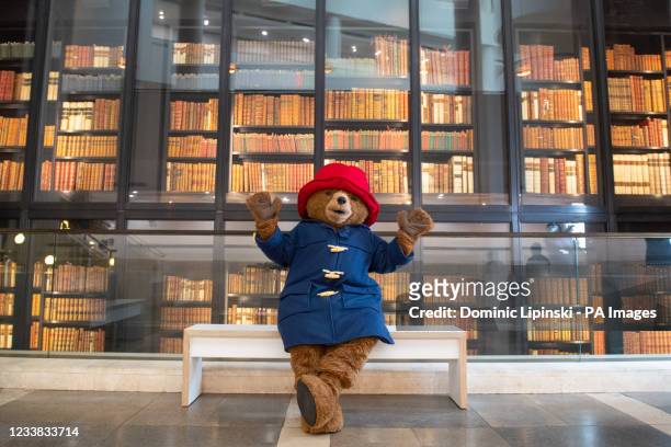 Paddington in the King's Library, at the British Library, London, ahead of the launch of the new 'Paddington: The Story of a Bear' exhibition, which...