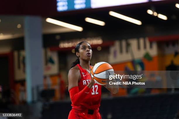 Cheyenne Parker of the Atlanta Dream shoots the ball during the game against the New York Liberty on June 29, 2021 at Gateway Center Arena in College...