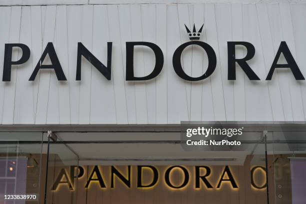 Logo of Pandora, a Danish jewellery manufacturer and retailer, on Grafton Street, in Dublin city center. On Monday, 05 July 2021, in Dublin, Ireland