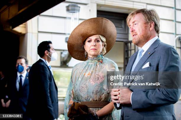King Willem-Alexander of The Netherlands and Queen Maxima of the Netherlands give a statement on the shooting attack on Dutch rime reporter Peter R...