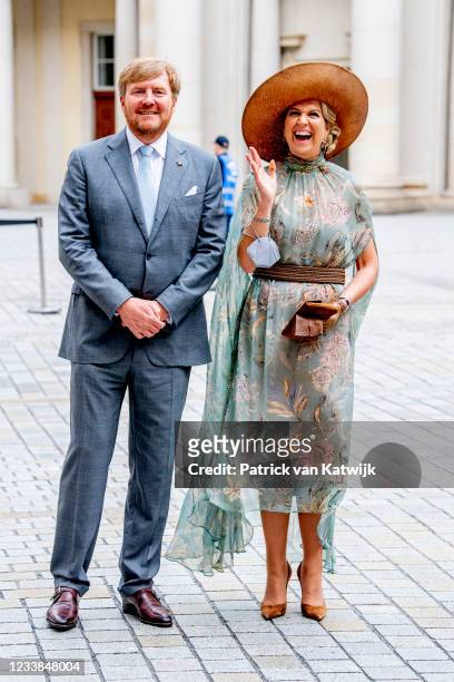 King Willem-Alexander of The Netherlands and Queen Maxima of The Netherlands visit Humboldt Forum museum on July 7, 2021 in Berlin, Germany. Their...
