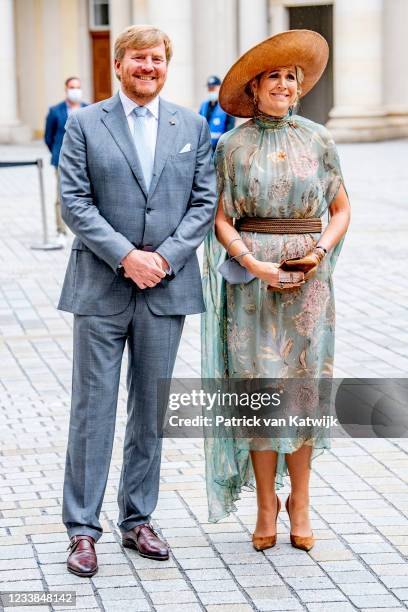 King Willem-Alexander of The Netherlands and Queen Maxima of The Netherlands visit Humboldt Forum museum on July 7, 2021 in Berlin, Germany. Their...