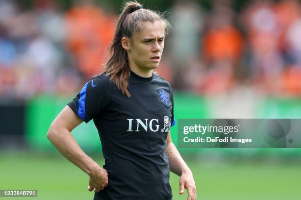 Joelle Smits of Netherlands looks on during the training session of Netherlands Women at Mac3Park Stadium on July 03, 2021 in Zwolle, Netherlands.