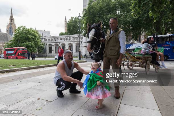 Representatives of Gypsy, Roma and Travellers communities gather in Parliament Square for 'Drive to Survive' protest to oppose governments Police,...