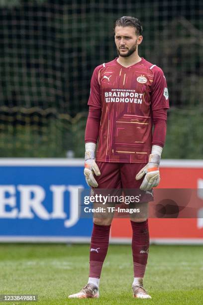 Joel Drommel of PSV Eindhoven looks on during the Pre-Seasom Friendly match between PSV Eindhoven v RWDM Brussels FC at De Herdgang on July 03, 2021...