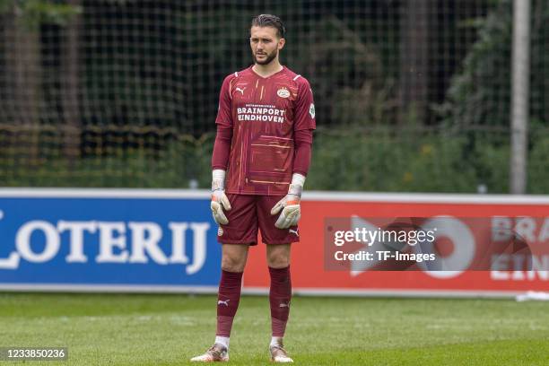 Joel Drommel of PSV Eindhoven looks on during the Pre-Seasom Friendly match between PSV Eindhoven v RWDM Brussels FC at De Herdgang on July 03, 2021...