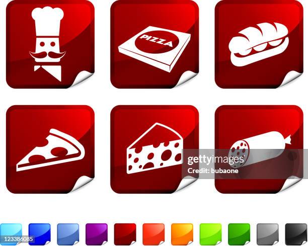 pizza chef royalty free vector icon set stickers - pizza boxes stock illustrations