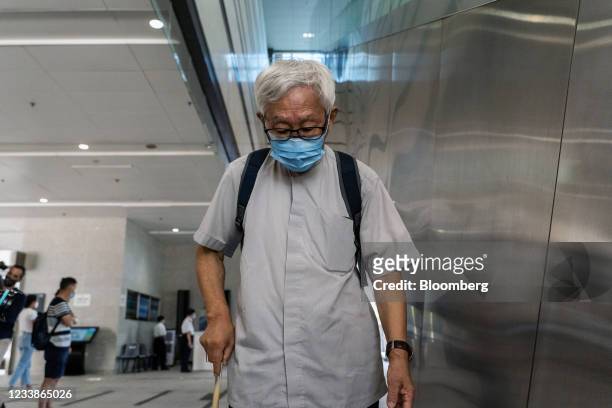 Joseph Zen, cardinal of the Holy Roman Church, arrives at the West Kowloon Magistrates' Courts for a hearing in Hong Kong, China, on Thursday, July...