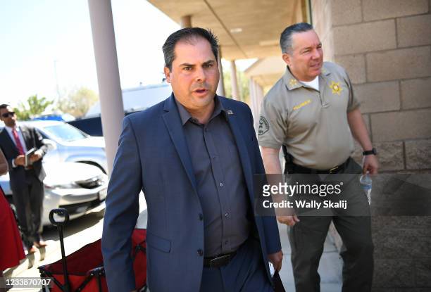 July 7, 2021: Rep. Mike Garcia, left, and L.A. County Sheriff Alex Villanueva prior to a press conference on illegal marijuana grows in the Antelope...