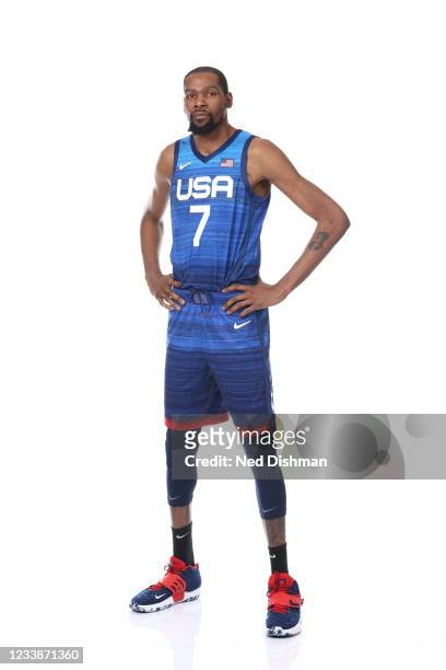 Kevin Durant of the USA Men's National Team poses for a portrait at the ARIA Resort & Casino on July 7, 2021 in Las Vegas, Nevada. NOTE TO USER: User...