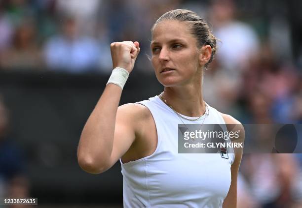 Czech Republic's Karolina Pliskova wins the second set against Belarus's Aryna Sabalenka during their women's semi-final match on the tenth day of...