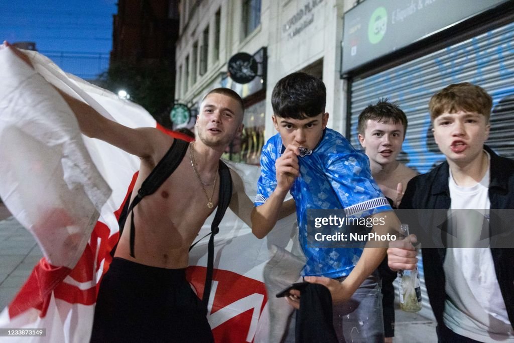 England Fans Celebrate In Manchester City Centre