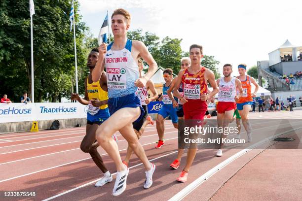 Joshua Lay and mario Garcia and other athletes compete during the Men's 1500m Round 1 during the 2021 European Athletics U23 Championships - Day 1 at...