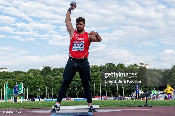 Alperen Karahan from Turkey competes in the Men's Shot Put Final