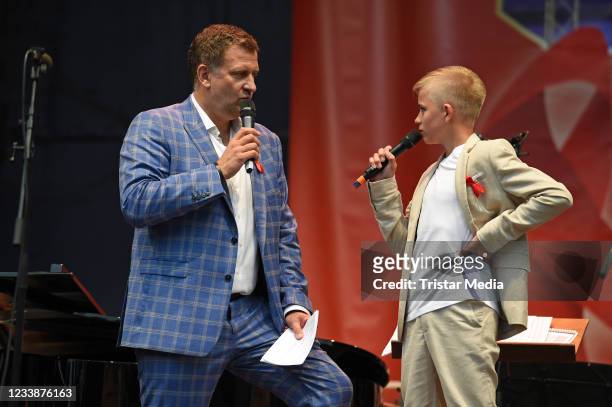 Rene Kindermann and Phil Schaller during the HOPE anniversary concert as part of HOPE charity gala at Koenigsufer on July 8, 2021 in Dresden, Germany.