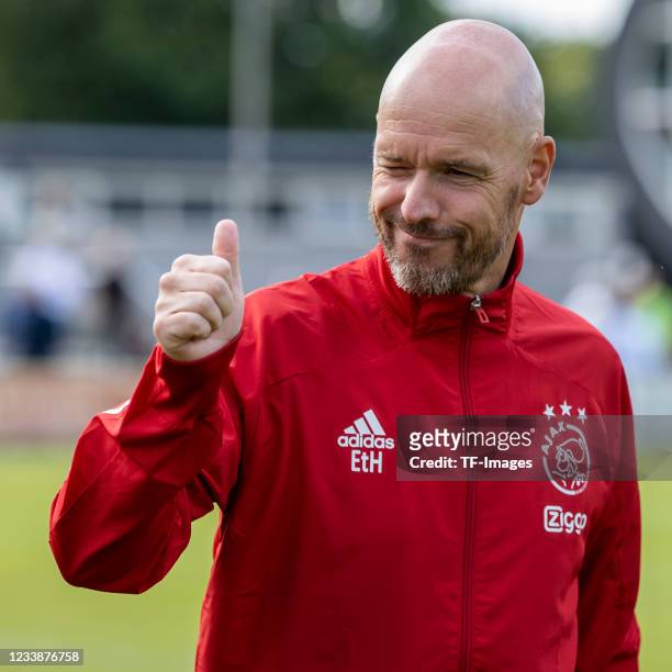 Head coach Erik Ten Hag of Ajax Amsterdam gestures during the Pre-Season Friendly match between Quick 20 Oldenzaal and Ajax Amsterdam at Sportpark...