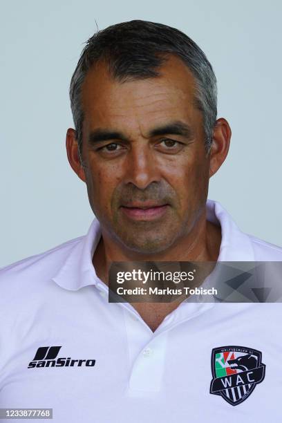 Head Coach Robin Dutt of Wolfsberger AC during RZ Pellets WAC - Teamphoto at Lavanttal-Arena on July 7, 2021 in Wolfsberg, Austria.