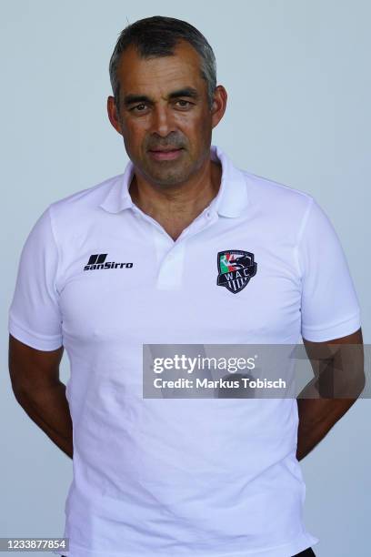 Head Coach Robin Dutt of Wolfsberger AC during RZ Pellets WAC - Teamphoto at Lavanttal-Arena on July 7, 2021 in Wolfsberg, Austria.