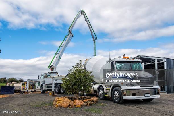 concrete pumper truck - cement mixer truck stock pictures, royalty-free photos & images