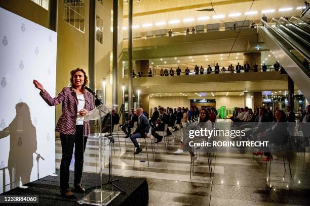 Dutch President Vera Bergkamp addresses the entire House of Representatives in the Statenpassage after the last meeting for the renovation of the...