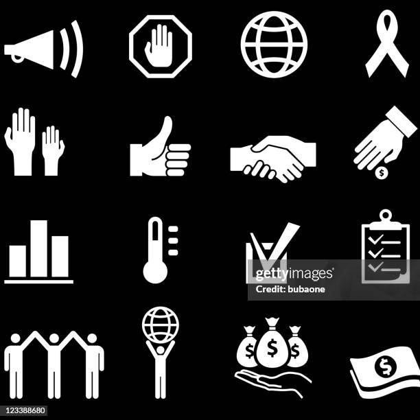 charity and volunteer event royalty free vector icon set - stick figure arms raised stock illustrations