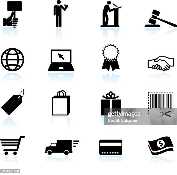 illustrazioni stock, clip art, cartoni animati e icone di tendenza di asta online di commercio elettronico & bianco e nero icona set vettoriale - moderator icon