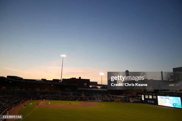 Minor League Baseball: Scenic view of Durham Bulls Athletic Park during Durham Bulls vs Jacksonville Jumbo Shrimp game. Durham, NC 5/11/2021 CREDIT:...