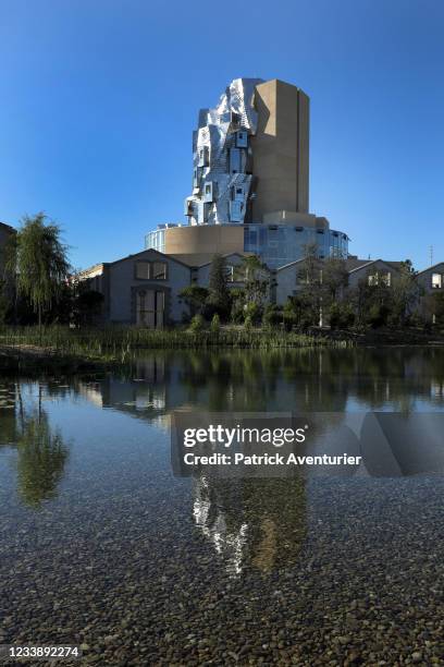 Fondation Luma opening in Arles, south of France on July 7, 2021 in Arles, France.The twisting tower clad in reflective aluminium tiles, designed by...