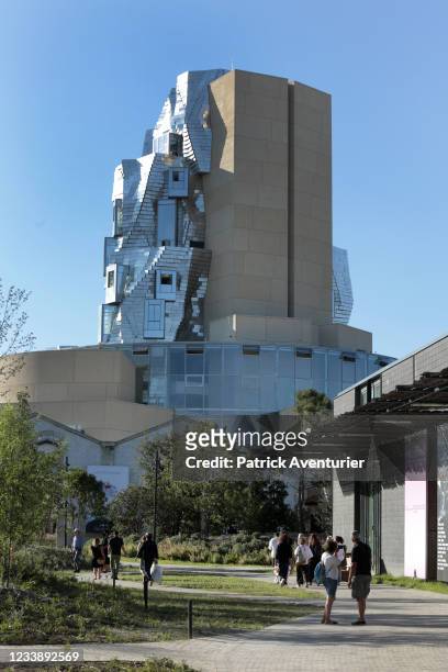Fondation Luma opening in Arles, south of France on July 7, 2021 in Arles, France.The twisting tower clad in reflective aluminium tiles, designed by...