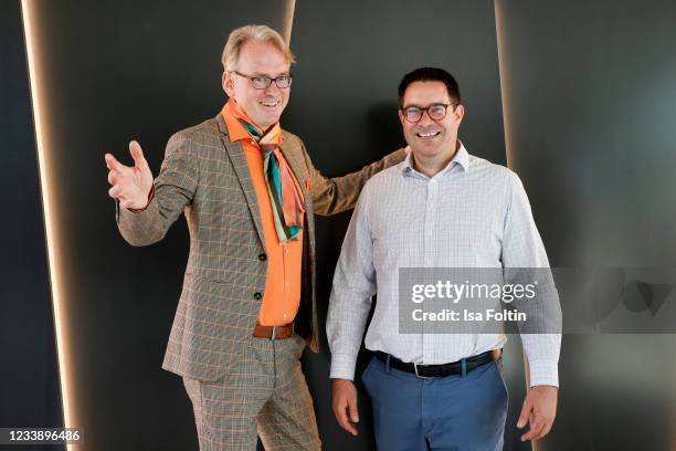 Entertainer Adam Riese and Manager of the Atlantic Hotel Muenster Sascha von Zabern during the exclusive pre-opening event of the ATLANTIC Hotel...