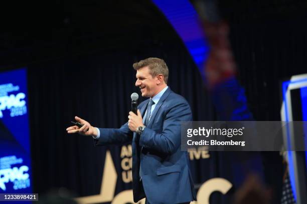 James O'Keefe, founder of Project Veritas, speaks during the Conservative Political Action Conference in Dallas, Texas, U.S., on Friday, July 9,...