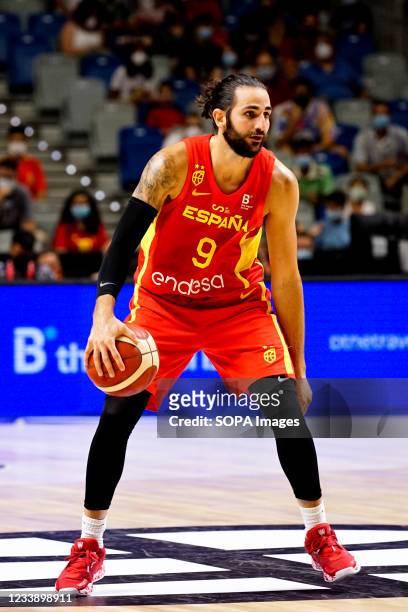 Ricky Rubio of Spain seen in action during Spain vs France friendly match of basketball at Palacio de los Deportes Jose Maria Martin Carpena in...