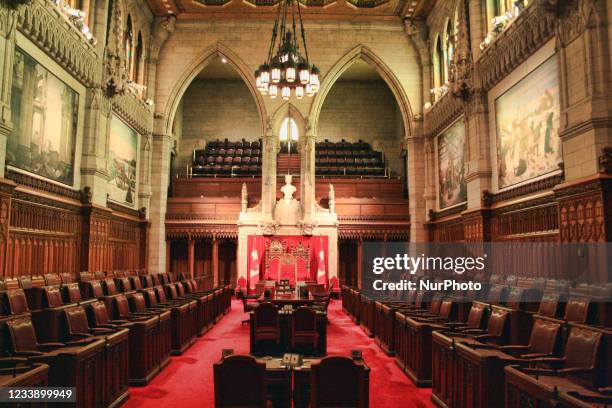 Canadian Senate chamber in the Canadian Parliament building in Ottawa, Ontario, Canada, on August 11, 2008.