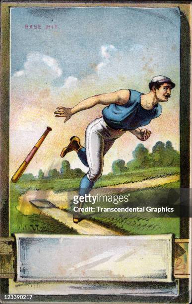 An unknown publisher issued a series of four baseball scorecards with litho covers, this one entitled Base Hit, printed 1880s in New York City.