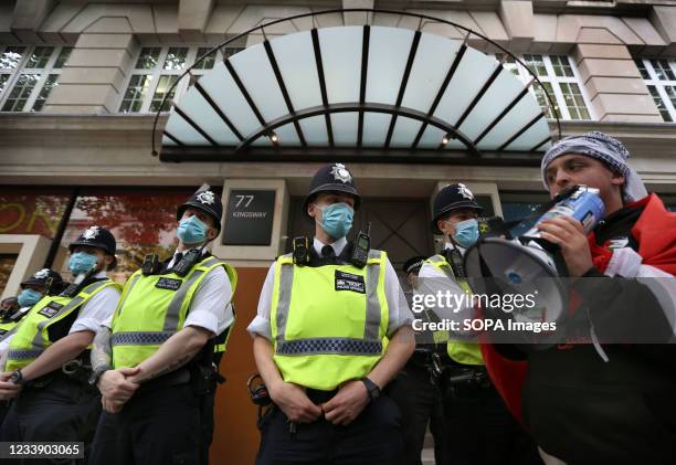 Police stage a protective cordon around Israeli arms company Elbit Systems during the protest. Students and other protesters go on a tour of London...