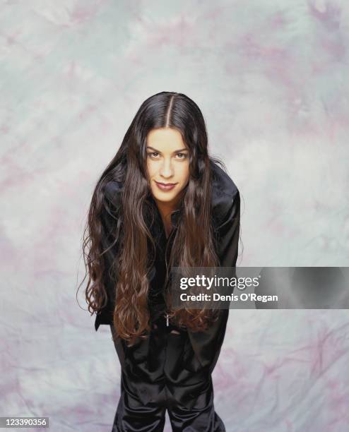 Canadian singer, songwriter and guitarist Alanis Morissette backstage at the Birmingham NEC Arena, December 13th 1995.