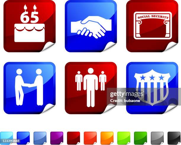 retirement royalty free vector icon set stickers - social security card stock illustrations