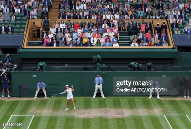 Guests sit in the Royal Box as Australia's Ashleigh Barty returns against Czech Republic's Karolina Pliskova during their women's singles final match...