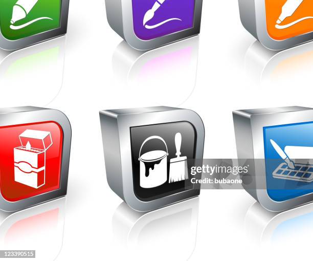 art supplies 3d royalty free vector icon set - paint tube stock illustrations