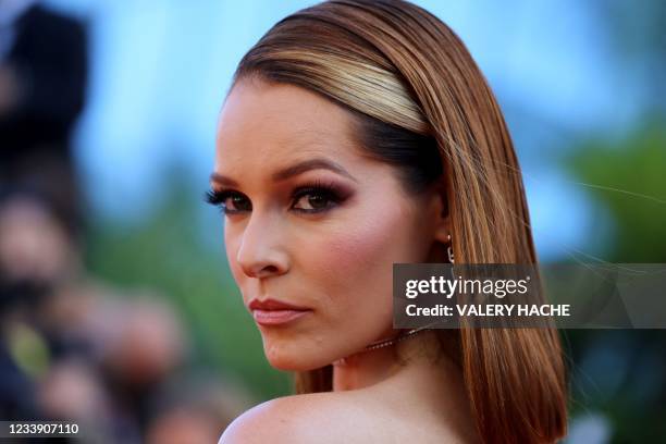 Miss France 2018 Maeva Coucke poses as she arrives for the screening of the film "De Son Vivant" at the 74th edition of the Cannes Film Festival in...