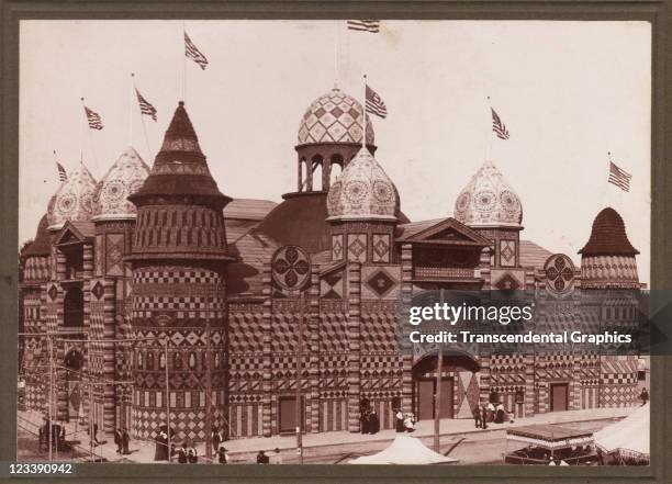 The Corn Palace stands as a monument to grain production today as it did in this photo taken early 20th century in Mitchell, South Dakota.