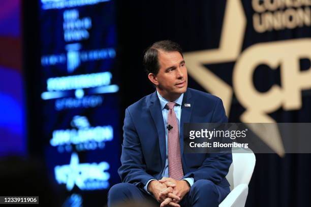 Scott Walker, former governor of Wisconsin, listens to an interviewer during the Conservative Political Action Conference in Dallas, Texas, U.S., on...