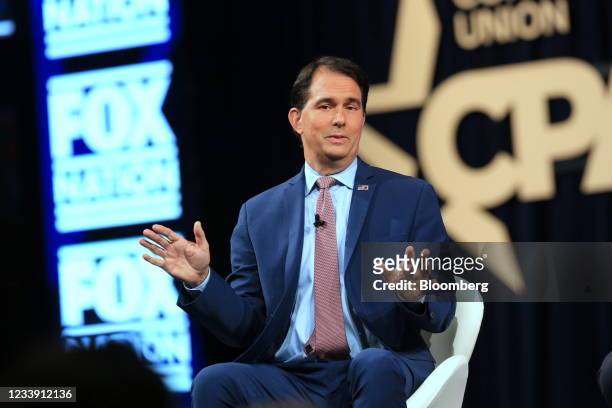 Scott Walker, former governor of Wisconsin, speaks during the Conservative Political Action Conference in Dallas, Texas, U.S., on Saturday, July 10,...