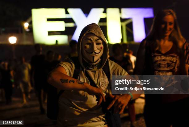 Festival goers pose for a photo during the Day Three of the Exit music festival at Petrovaradin Fortress on July 10, 2021 in Novi Sad, Serbia.