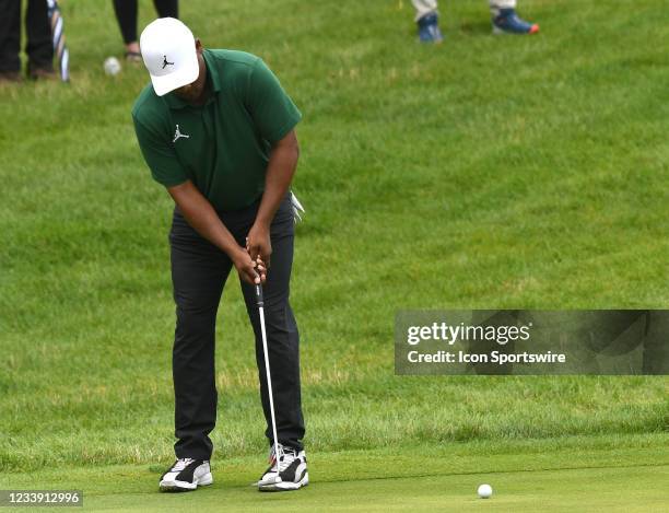 Harold Varner III putts on the hole during the third round of the John Deere Classic on July 10 at TPC Deere Run, Silvis, IL. ,