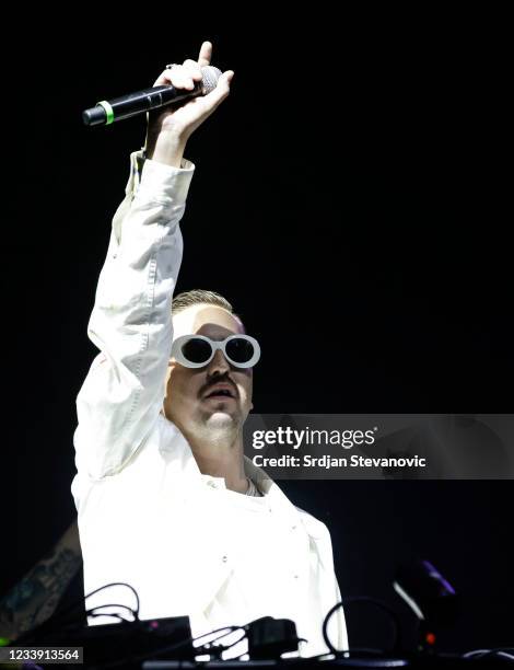 Robin Schulz performs at Main Stage during the Day Three of the Exit music festival at Petrovaradin Fortress on July 11, 2021 in Novi Sad, Serbia.