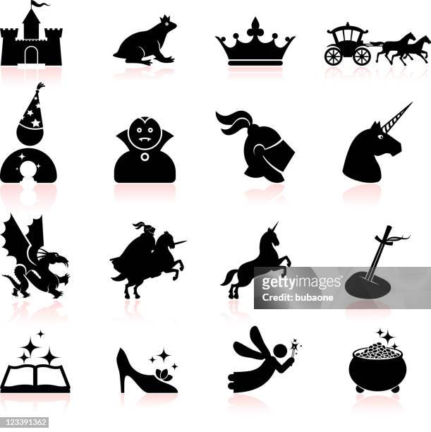 ilustrações de stock, clip art, desenhos animados e ícones de conto de fadas preto e branco vector conjunto de ícones royalty free - prince symbol